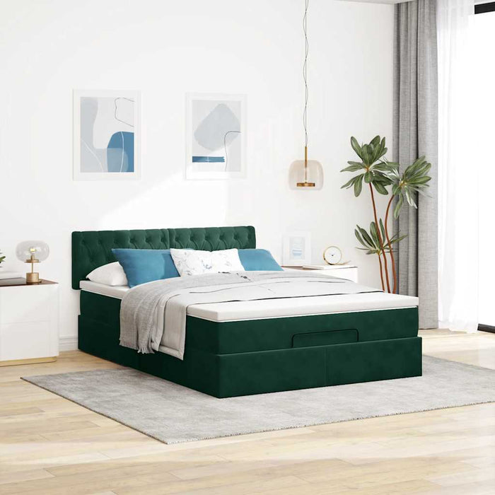 Cadru de pat otoman cu saltea verde închis 140x200cm catifea - WALTI WALTI