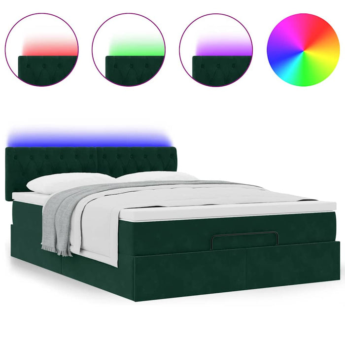 Cadru de pat otoman cu saltea verde închis 140x200cm catifea - WALTI WALTI