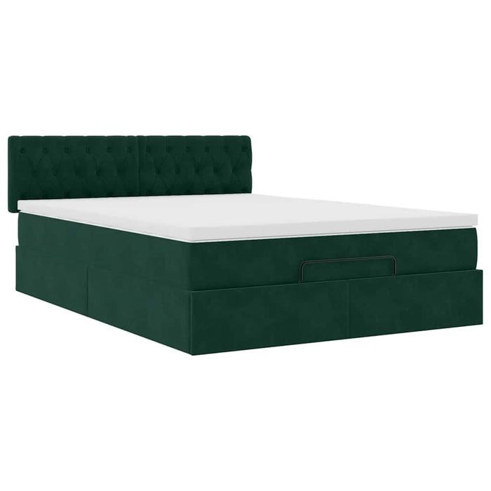 Cadru de pat otoman cu saltea verde închis 140x200cm catifea - WALTI WALTI