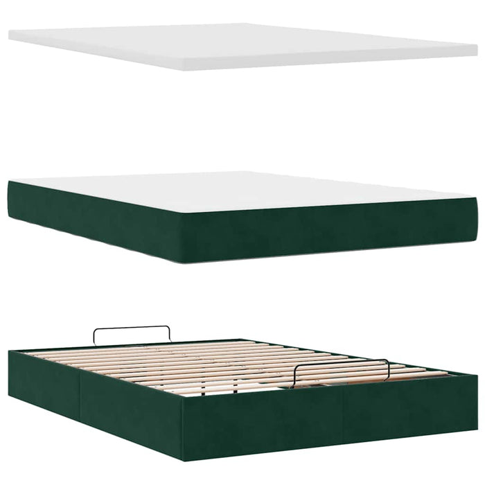 Cadru de pat otoman cu saltea verde închis 140x200cm catifea - WALTI WALTI