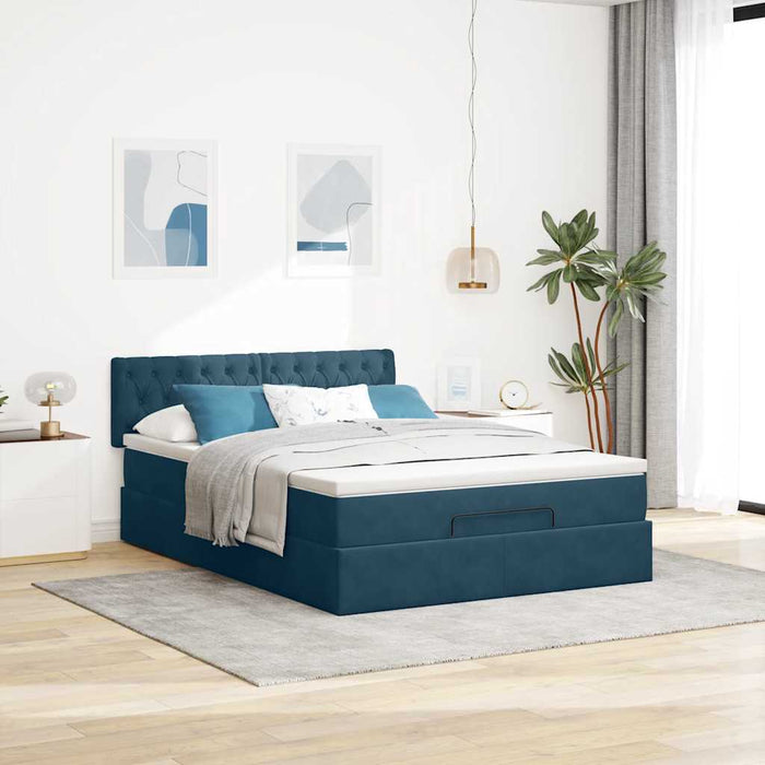 Cadru de pat otoman cu saltea Albastru închis 140x200cm catifea - WALTI WALTI