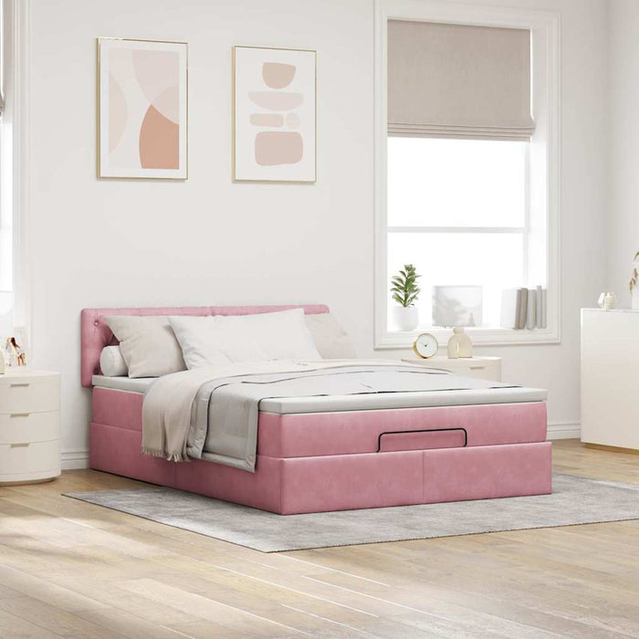Cadru de pat otoman cu saltea roz 140x200cm catifea - WALTI WALTI