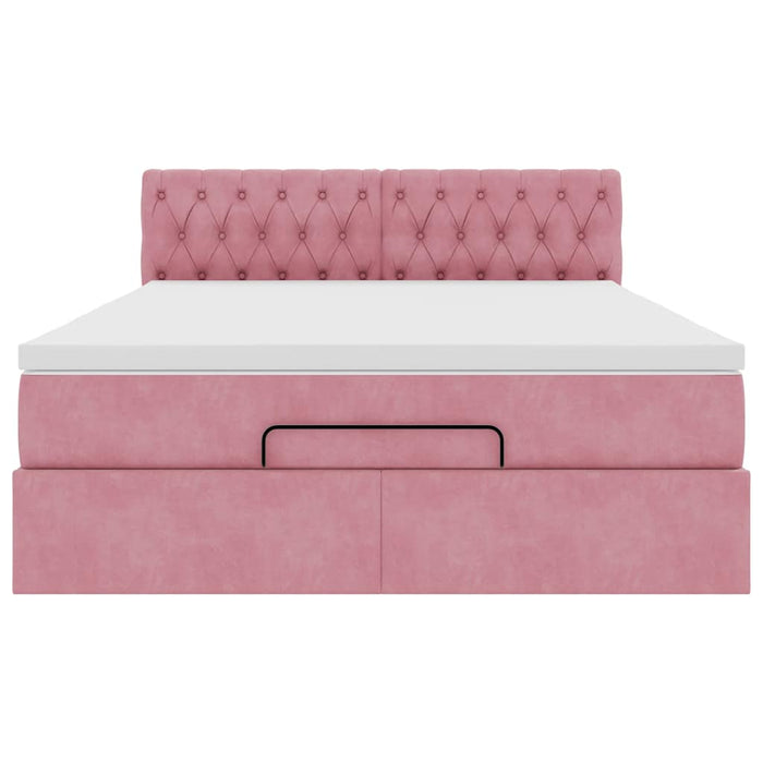 Cadru de pat otoman cu saltea roz 140x200cm catifea - WALTI WALTI