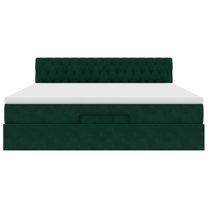 Cadru de pat otoman cu saltea verde închis 160x200cm catifea - WALTI WALTI