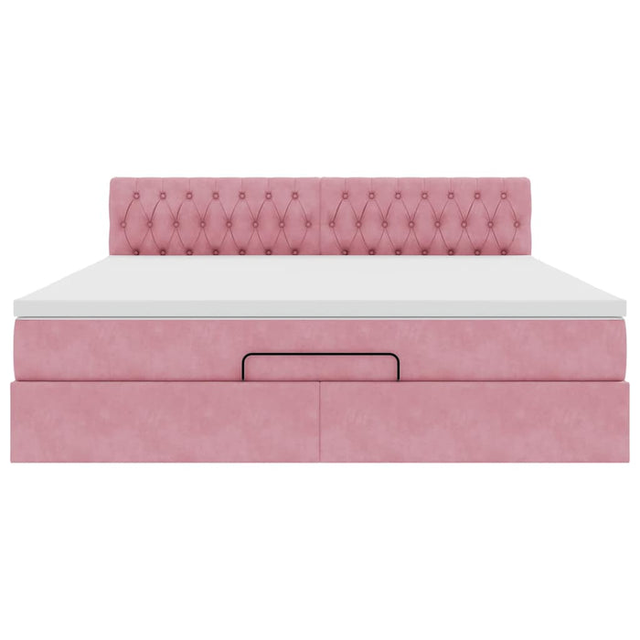 Cadru de pat otoman cu saltea roz 160x200cm catifea - WALTI WALTI