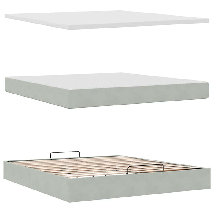 Cadru de pat otoman cu saltea Gri deschis 180x200cm catifea - WALTI WALTI
