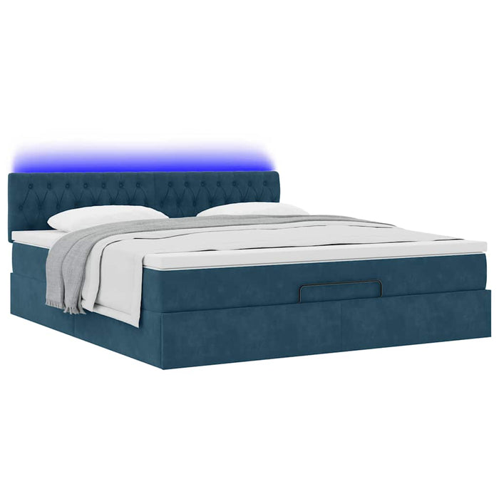Cadru de pat otoman cu saltea Albastru închis 180x200cm catifea WALTI