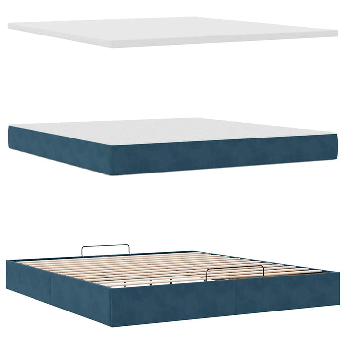 Cadru de pat otoman cu saltea Albastru închis 180x200cm catifea WALTI
