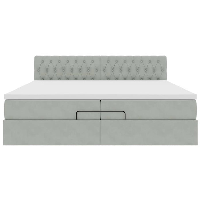 Cadru de pat otoman cu saltele Gri deschis 200x200cm catifea - WALTI WALTI