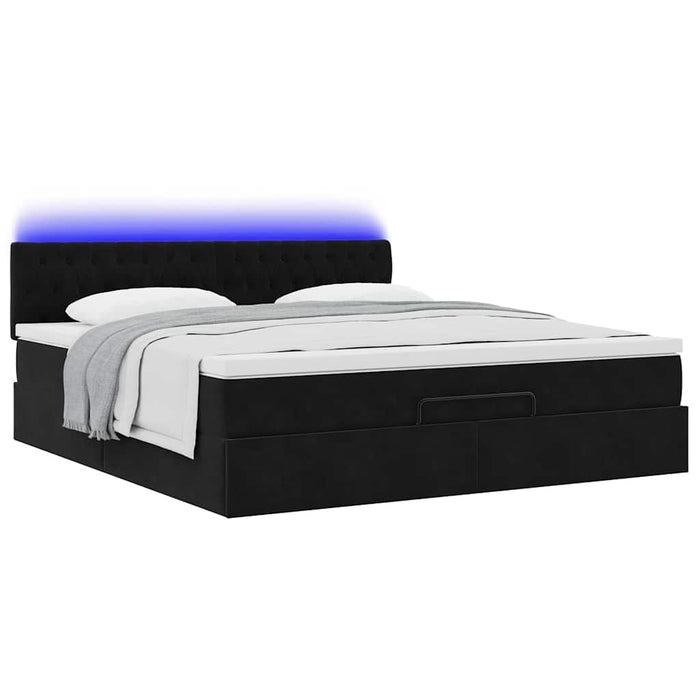Cadru de pat otoman cu saltele, catifea neagră 200x200cm - WALTI WALTI