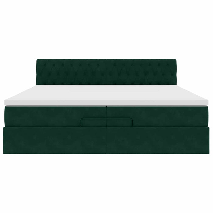 Cadru de pat otoman cu saltele Verde închis 200x200cm catifea - WALTI WALTI