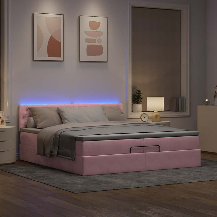 Cadru de pat otoman cu saltele Roz 200x200cm catifea - WALTI WALTI