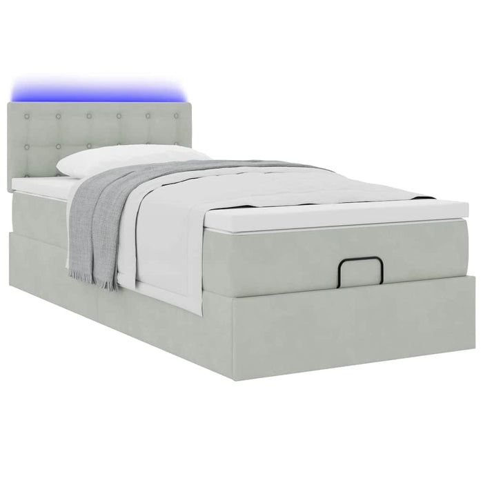 Cadru de pat otoman cu saltea Gri deschis 80x200cm catifea - WALTI WALTI