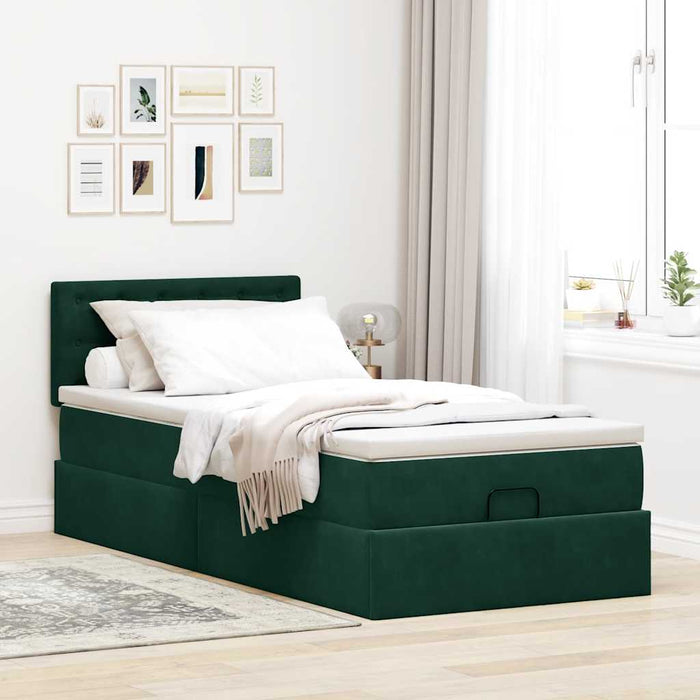 Pat otoman cu saltea și LED-uri, verde închis, 80x200cm catifea - WALTI WALTI