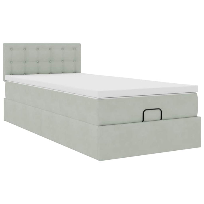 Cadru de pat otoman cu saltea Gri deschis 90x190cm catifea - WALTI WALTI