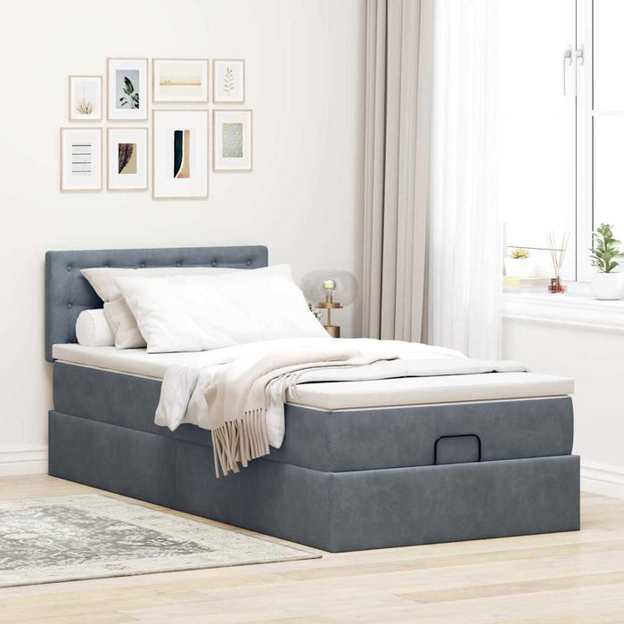 Cadru de pat otoman cu saltea catifea gri închis 90x190cm - WALTI WALTI