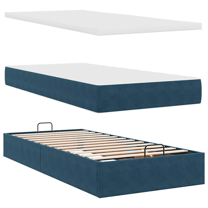 Cadru de pat otoman cu saltea, catifea albastru închis 90x190cm - WALTI WALTI