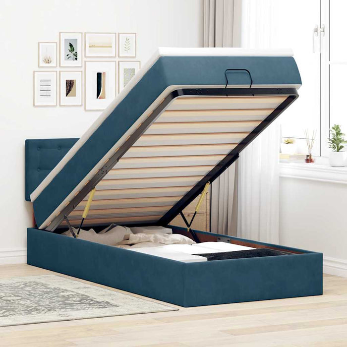 Cadru de pat otoman cu saltea, catifea albastru închis 90x190cm - WALTI WALTI