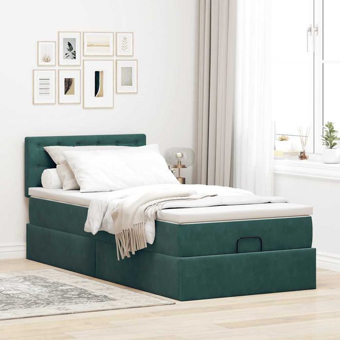Pat otoman cu saltea și LED-uri, verde închis, 90x200cm catifea - WALTI WALTI