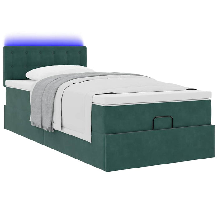 Pat otoman cu saltea și LED-uri, verde închis, 90x200cm catifea - WALTI WALTI