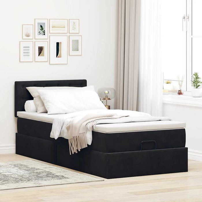 Cadru de pat otoman cu saltea, catifea neagră 100x200cm - WALTI WALTI
