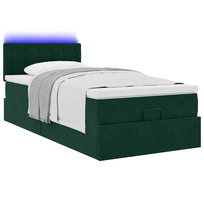Cadru de pat otoman cu saltea verde închis 100x200cm catifea - WALTI WALTI