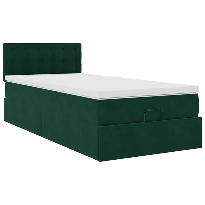 Cadru de pat otoman cu saltea verde închis 100x200cm catifea - WALTI WALTI