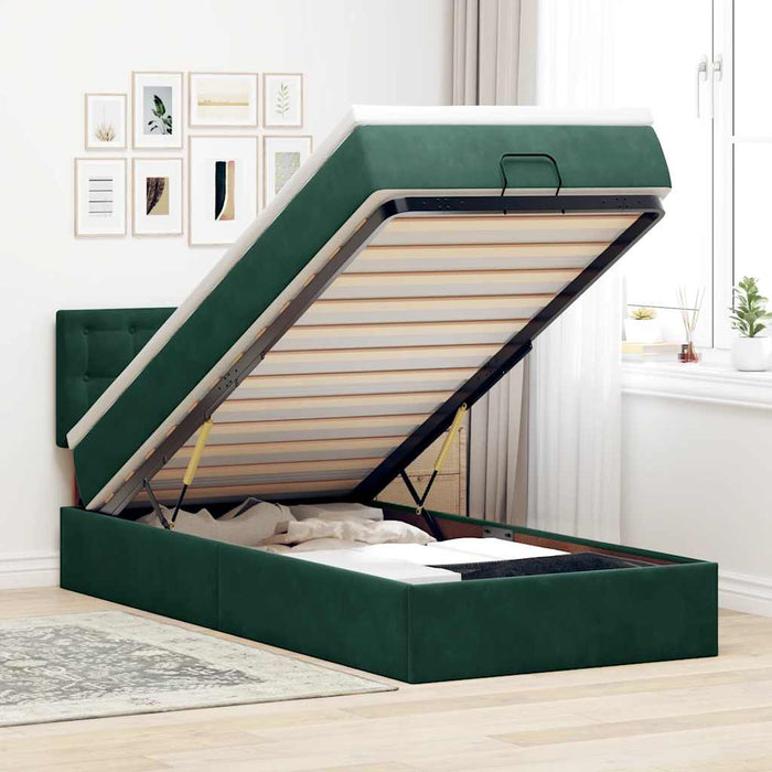 Cadru de pat otoman cu saltea verde închis 100x200cm catifea - WALTI WALTI