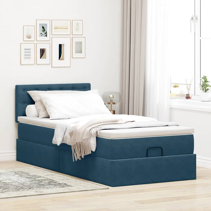 Cadru de pat otoman cu saltea Albastru închis 100x200cm catifea - WALTI WALTI