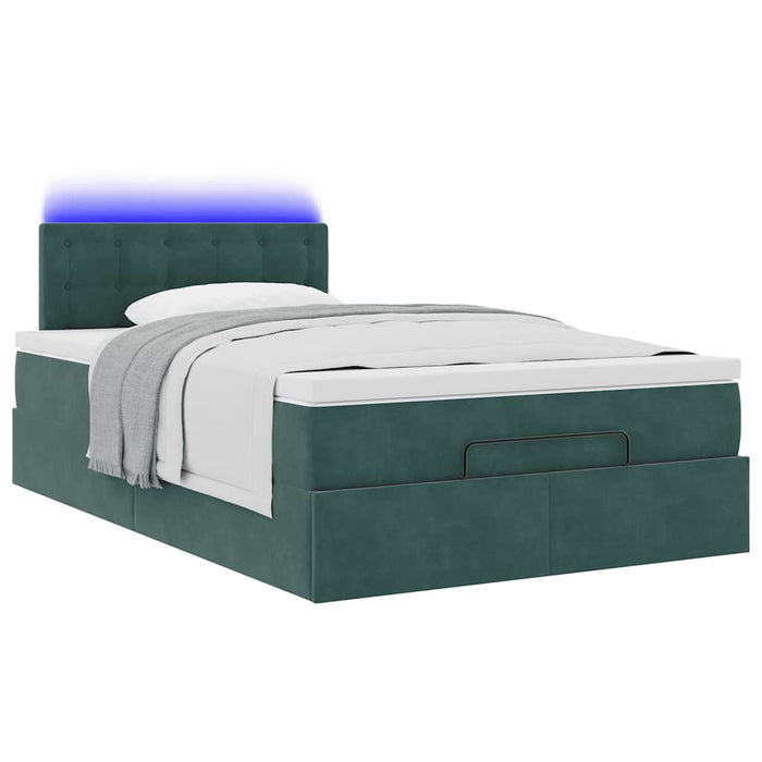 Pat otoman cu saltea și LED-uri, verde închis 120x190cm catifea WALTI