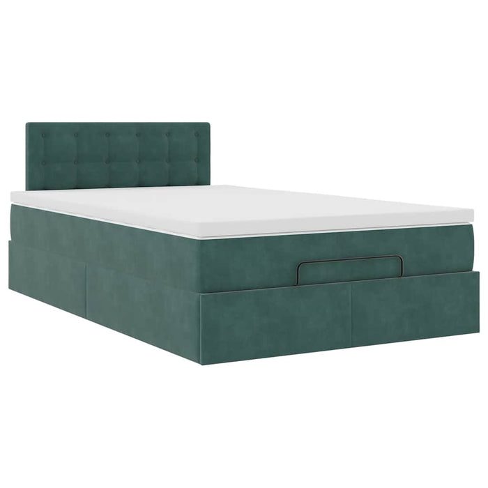 Pat otoman cu saltea și LED-uri, verde închis 120x190cm catifea WALTI