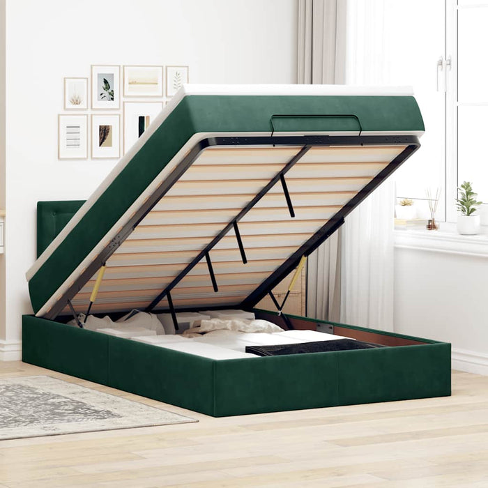 Cadru de pat otoman cu saltea verde închis 120x200cm catifea - WALTI WALTI