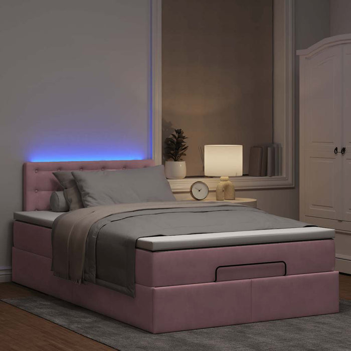 Cadru de pat otoman cu saltea, catifea roz 120x200cm - WALTI WALTI