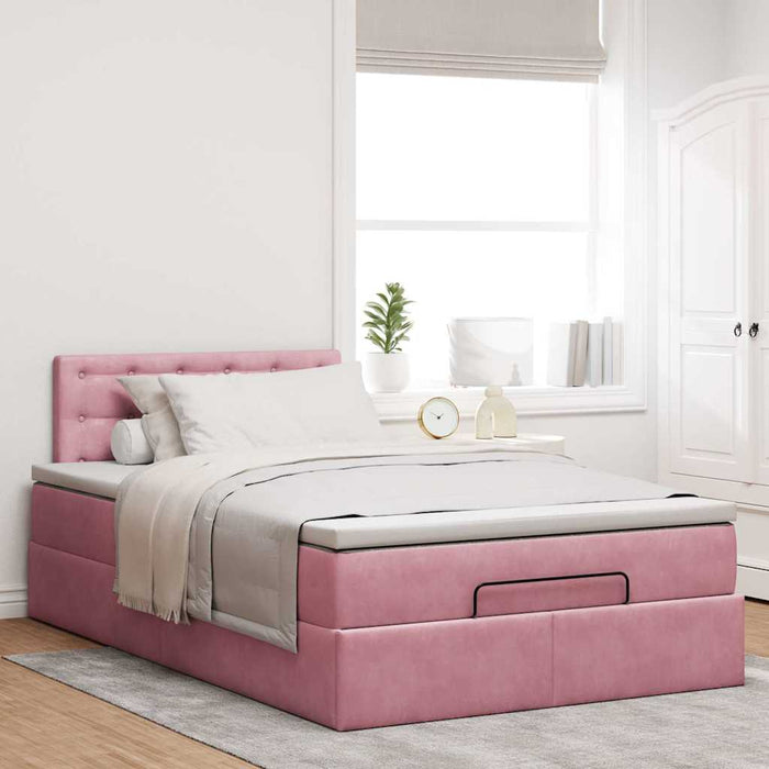 Cadru de pat otoman cu saltea, catifea roz 120x200cm - WALTI WALTI