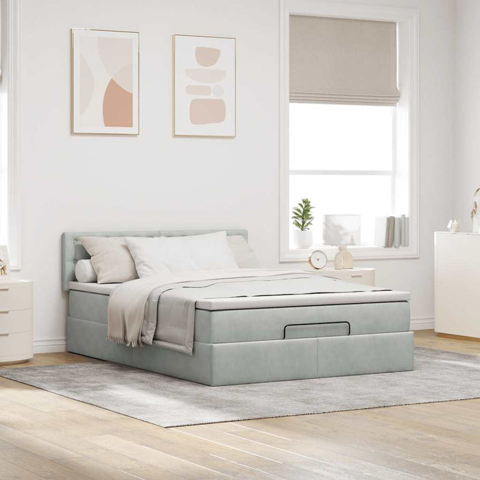 Cadru de pat otoman cu saltea Gri deschis 140x190cm catifea - WALTI WALTI