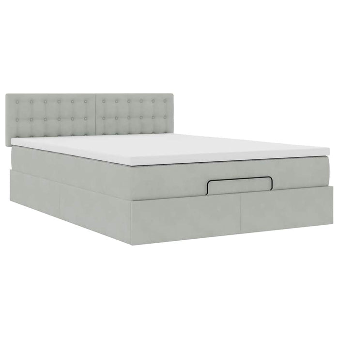 Cadru de pat otoman cu saltea Gri deschis 140x190cm catifea - WALTI WALTI