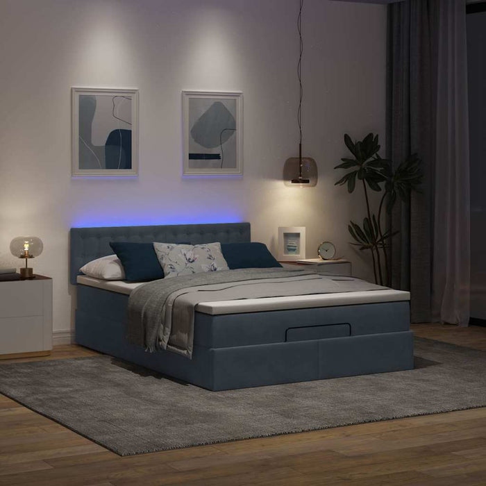 Cadru de pat otoman cu saltea Gri închis 140x190cm catifea - WALTI WALTI