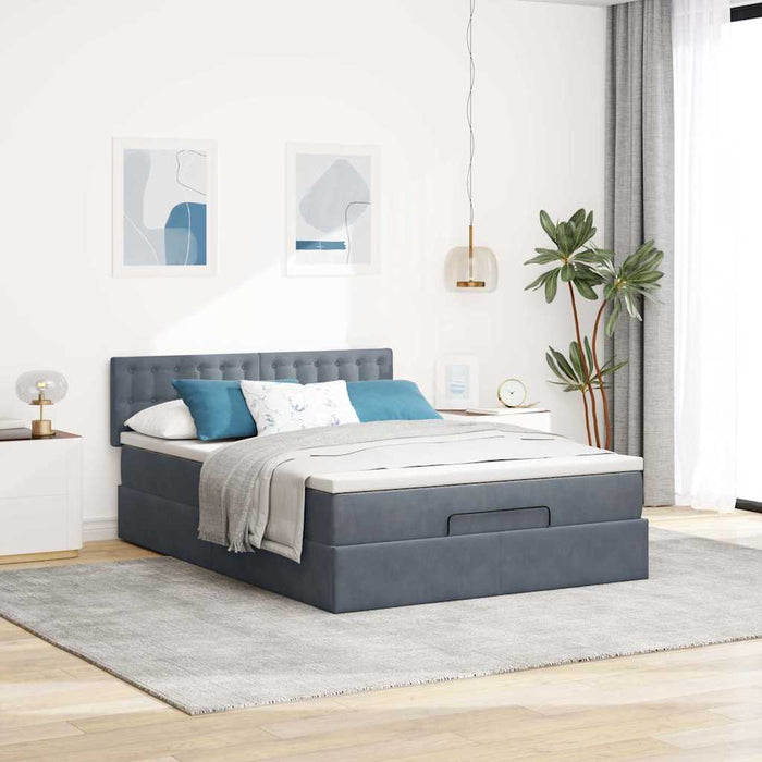 Cadru de pat otoman cu saltea Gri închis 140x190cm catifea - WALTI WALTI