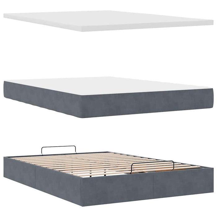 Cadru de pat otoman cu saltea Gri închis 140x190cm catifea - WALTI WALTI