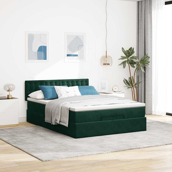 Cadru de pat otoman cu saltea verde închis 140x190cm catifea - WALTI WALTI