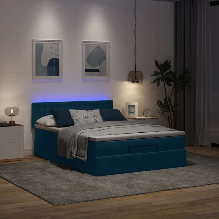 Cadru de pat otoman cu saltea Albastru închis 140x190cm catifea - WALTI WALTI