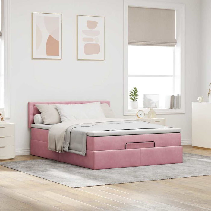 Cadru de pat otoman cu saltea roz 140x190cm catifea - WALTI WALTI