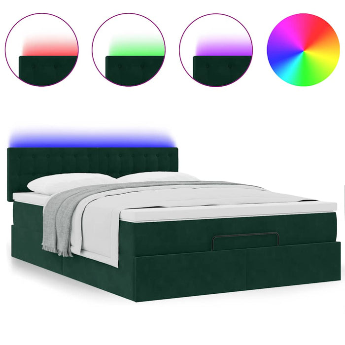 Cadru de pat otoman cu saltea verde închis 140x200cm catifea - WALTI WALTI