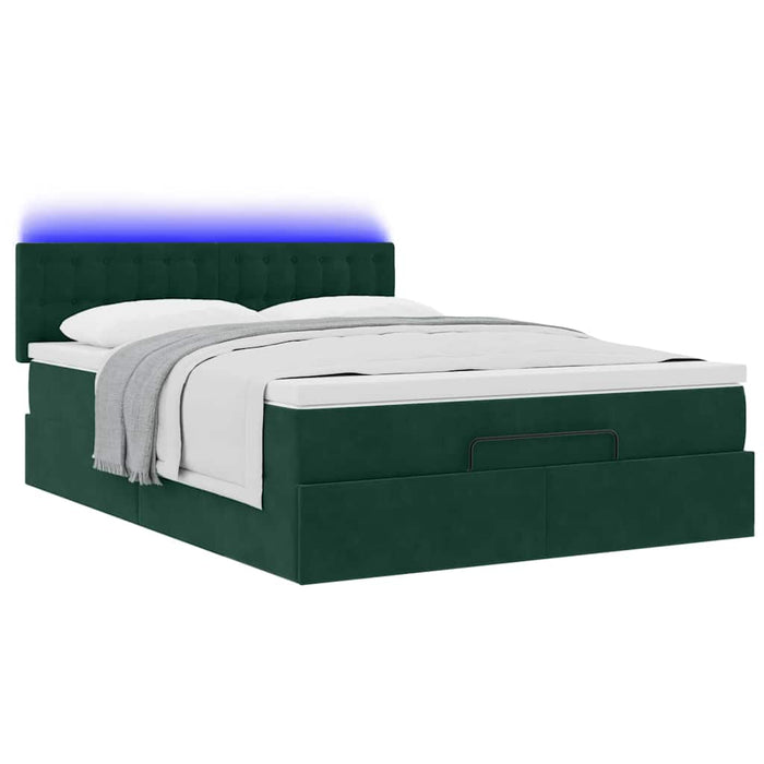 Cadru de pat otoman cu saltea verde închis 140x200cm catifea - WALTI WALTI