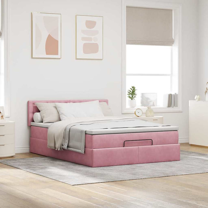 Cadru de pat otoman cu saltea roz 140x200cm catifea - WALTI WALTI