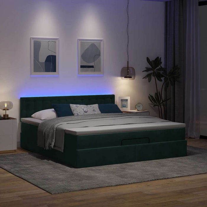 Cadru de pat otoman cu saltea verde închis 160x200cm catifea - WALTI WALTI