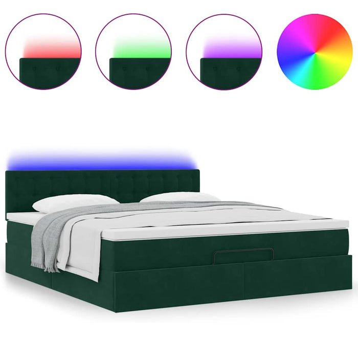 Cadru de pat otoman cu saltea verde închis 160x200cm catifea - WALTI WALTI
