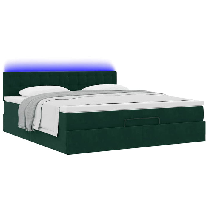 Cadru de pat otoman cu saltea verde închis 160x200cm catifea - WALTI WALTI