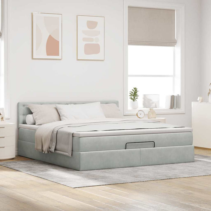 Cadru de pat otoman cu saltea Gri deschis 180x200cm catifea - WALTI WALTI