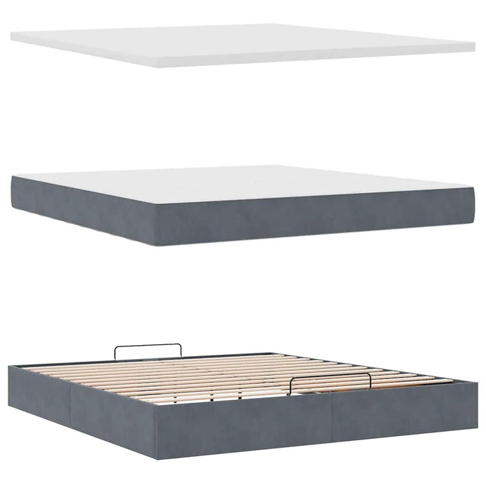 Cadru de pat otoman cu saltea Gri închis 180x200cm catifea - WALTI WALTI